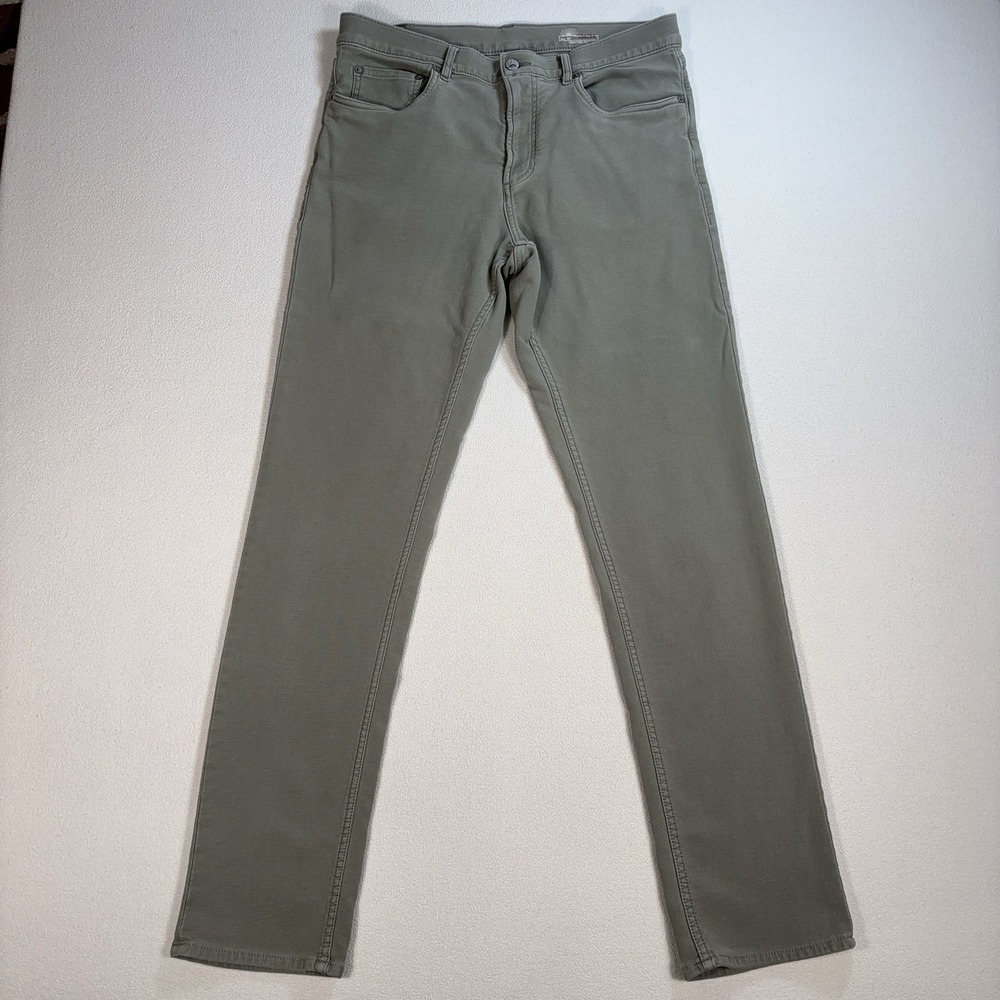 Faherty Terry 5-Pocket Pants Mens 34x33* Faded Olive Green Slim Straight Stretch